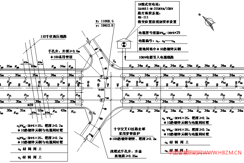 圖6 道路照明工程平面布置示意圖