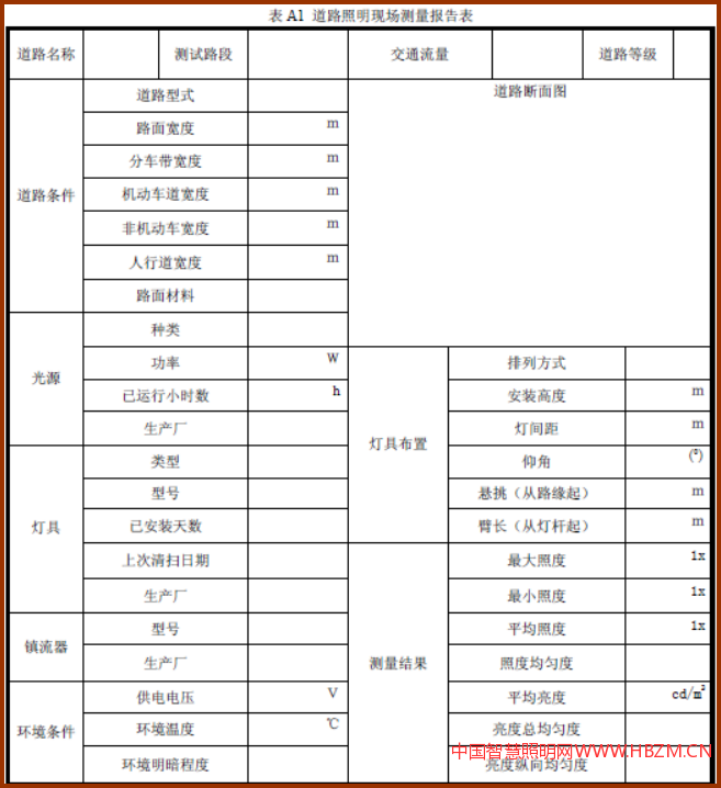道路照明現(xiàn)場測試報告表