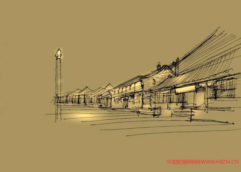 這條街道的地面與屋頂照明，更多的是靠我們設(shè)計的一款景觀燈多向投射