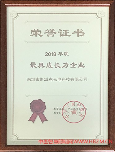 斯派克2018年度最具成長(zhǎng)力企業(yè)獎(jiǎng)